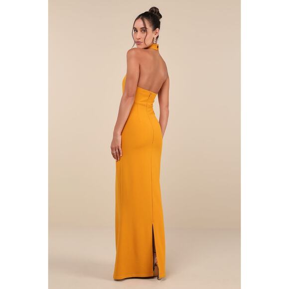 NWT Lulus Mesmerizing Perfection Yellow Halter Neck Backless Maxi Dress Size M - Picture 3 of 8